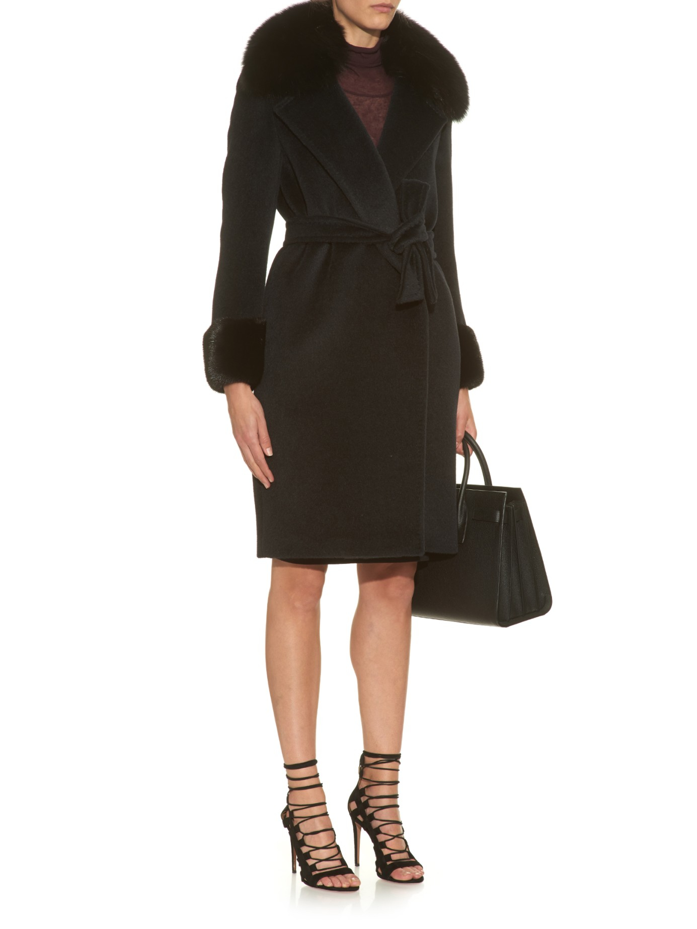 Max Mara Fur Vargas Coat in Black - Lyst