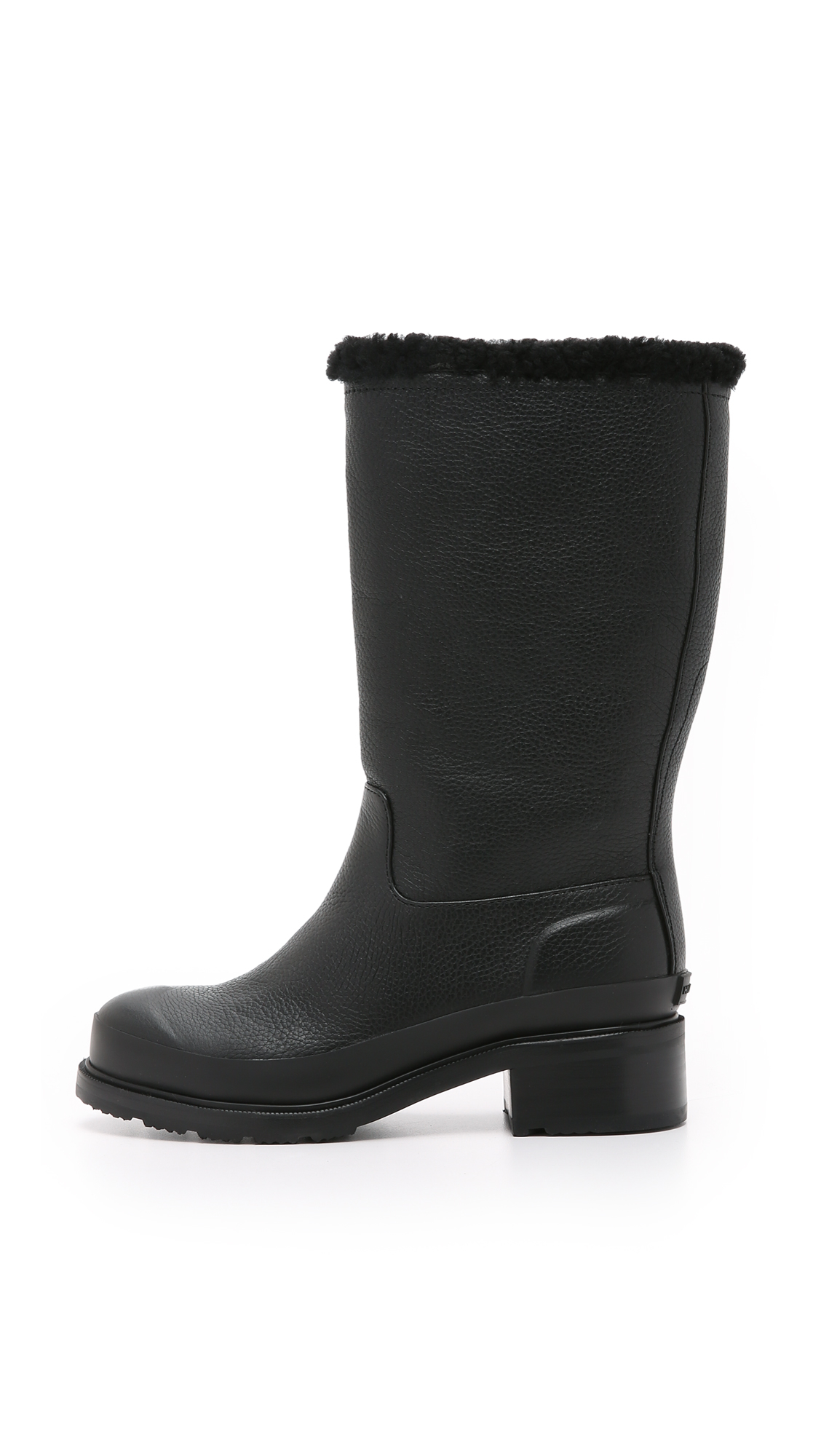 HUNTER Original Shearling Lined Leather Boots in Black Lyst