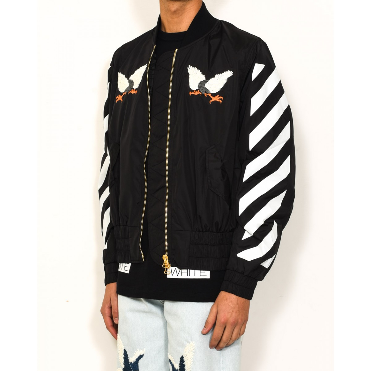 Off white C o Virgil Abloh Eagle Embroidered Bomber Jacket In Black For Men Lyst
