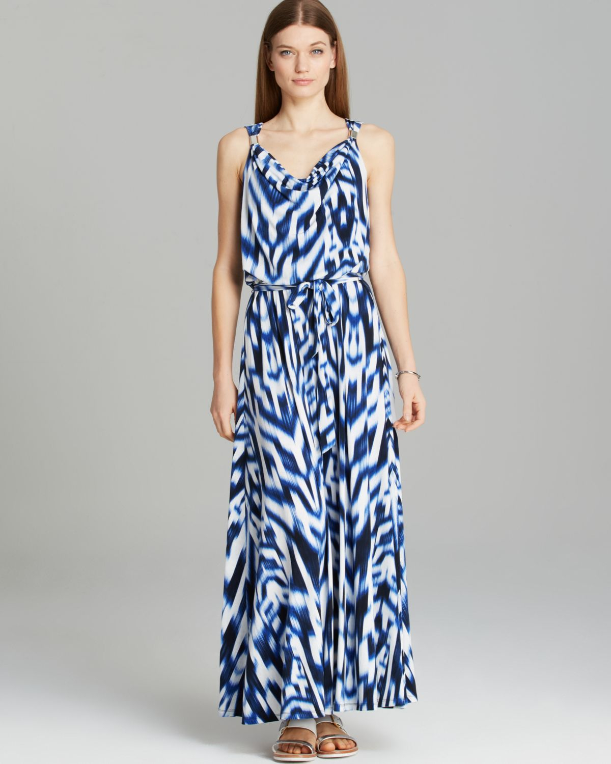 Calvin Klein Print Maxi Dress in Regatta/White (Blue) Lyst