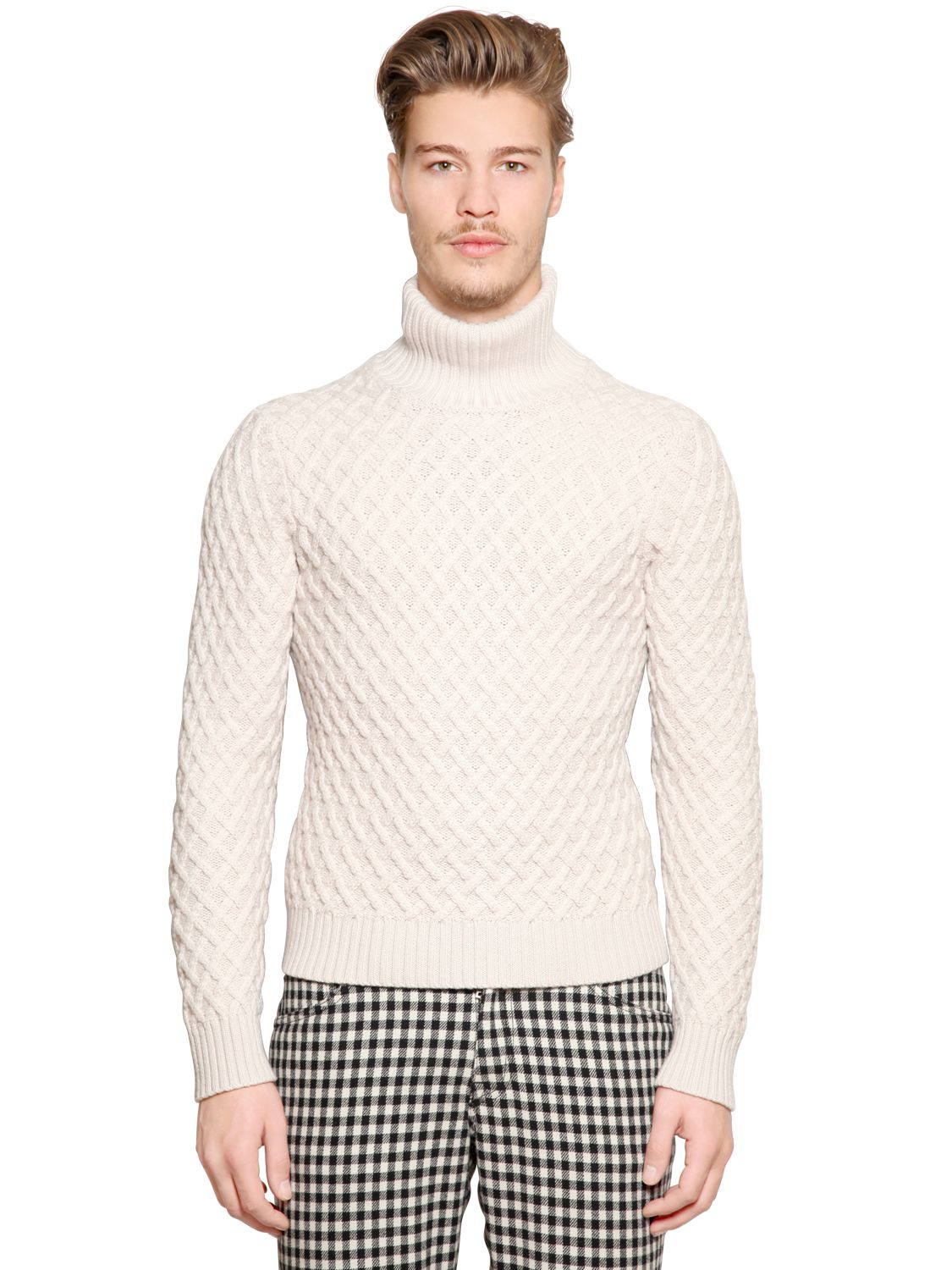 Lyst - Etro Waffle Knit Wool Turtleneck Sweater in Natural for Men