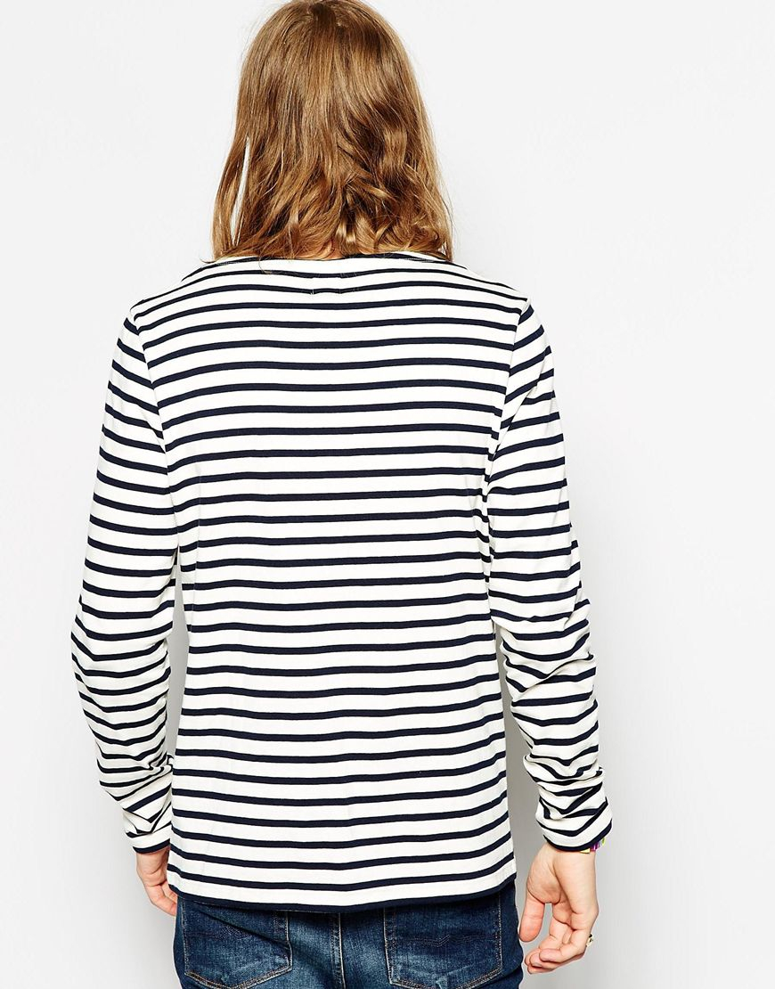 Lyst Asos Stripe Long Sleeve Tshirt With Boat Neck in Black for Men