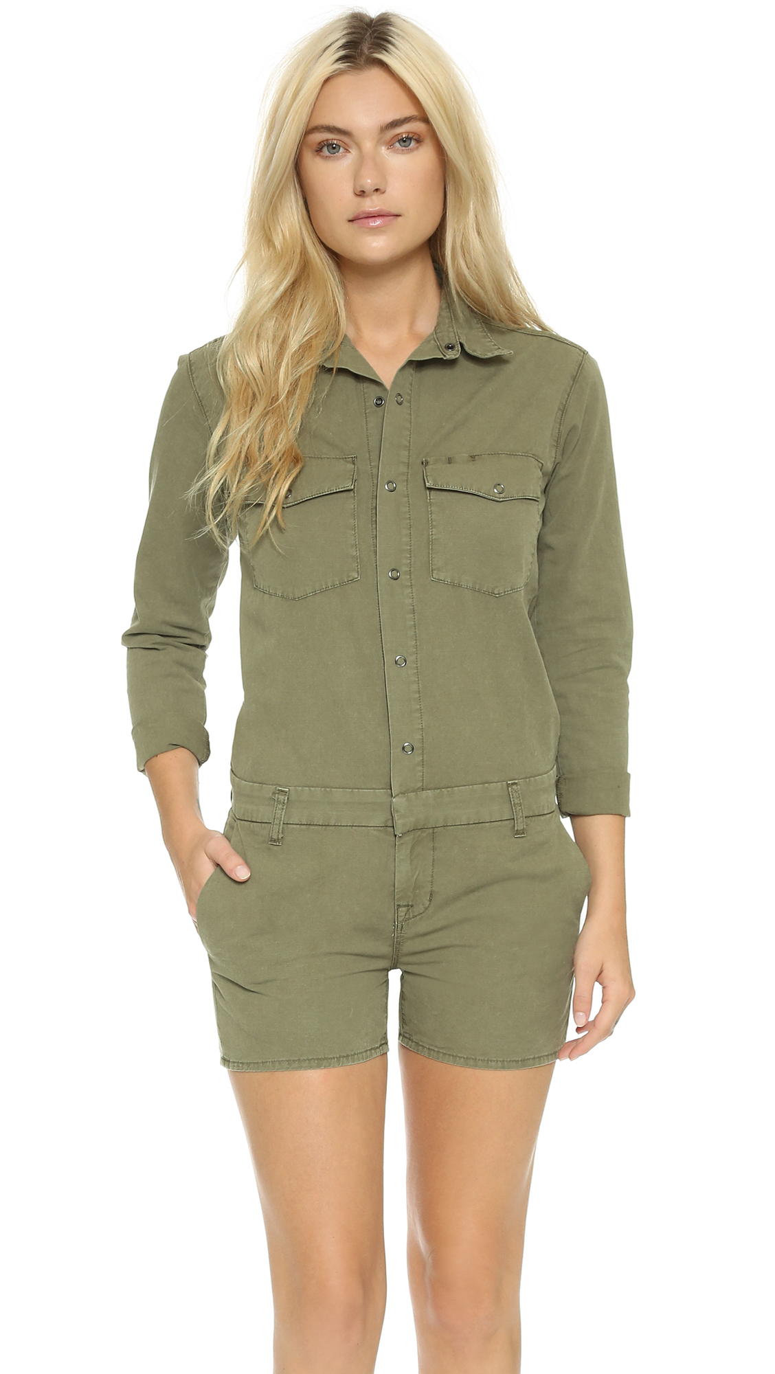 green utility romper