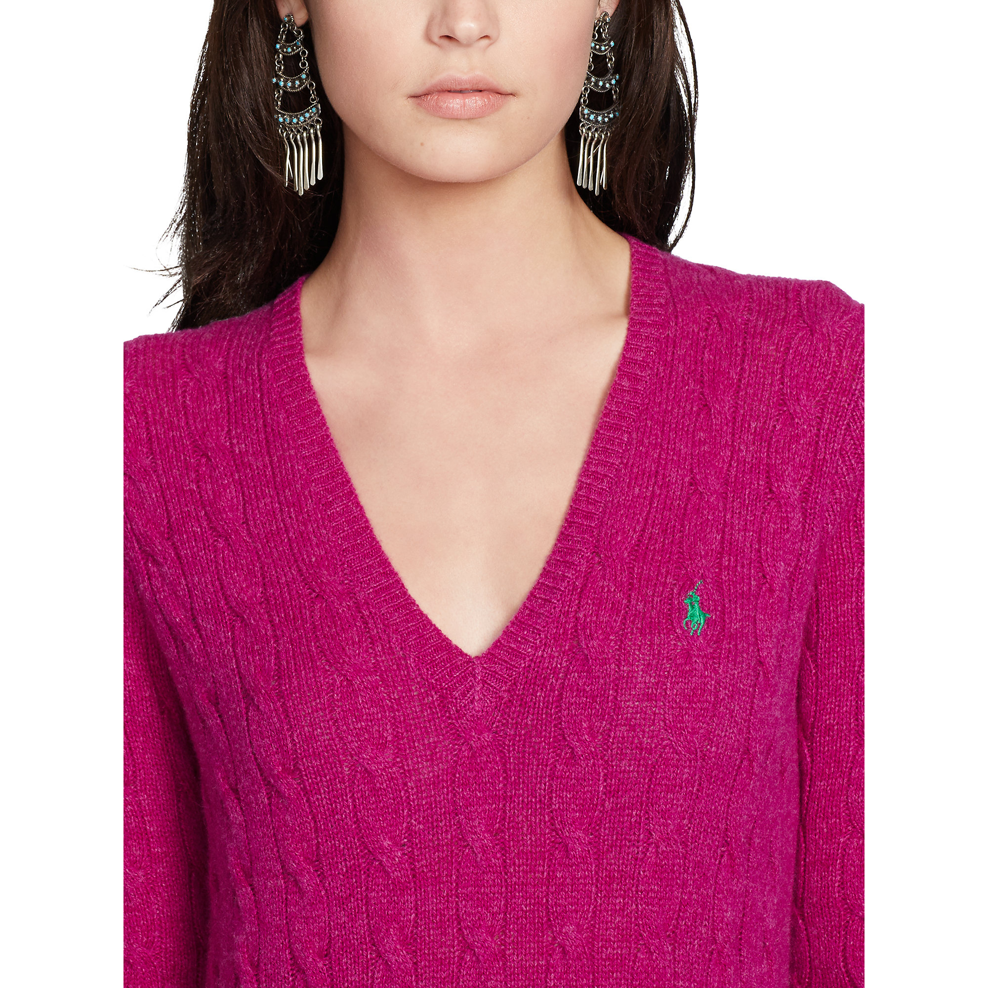 ralph lauren v neck cable knit sweater