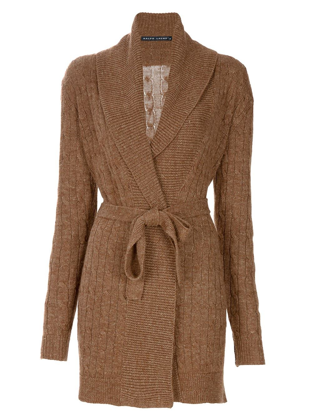Ralph Lauren Belted Long Cardigan in Brown Lyst