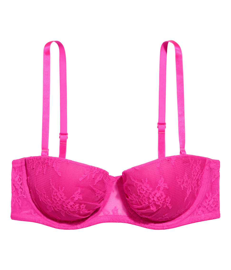 H&M Lace Balconette Bra in Neon Pink (Pink) | Lyst