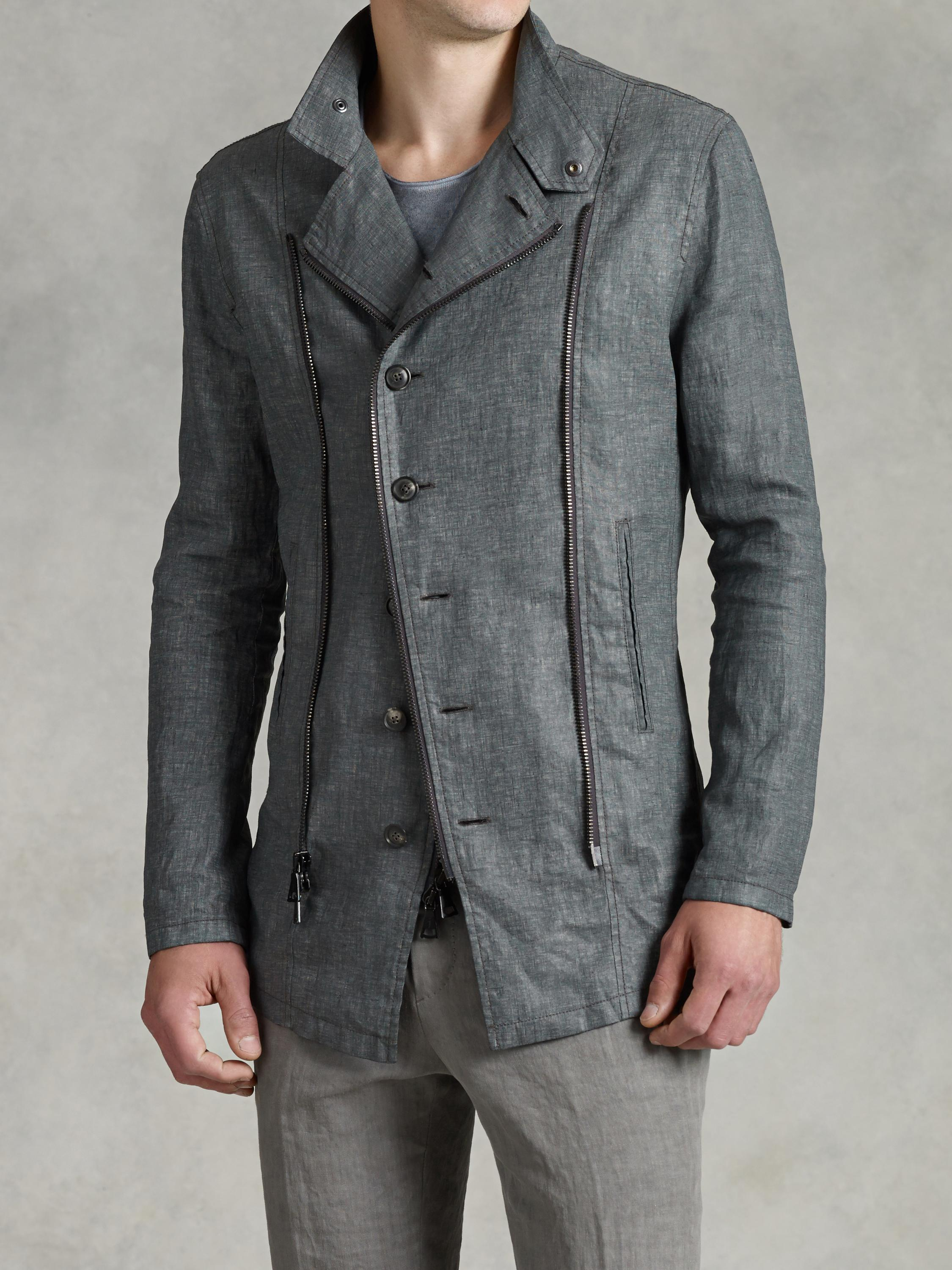 John Varvatos Asymmetrical Zip & Button Jacket in Gray for Men Lyst