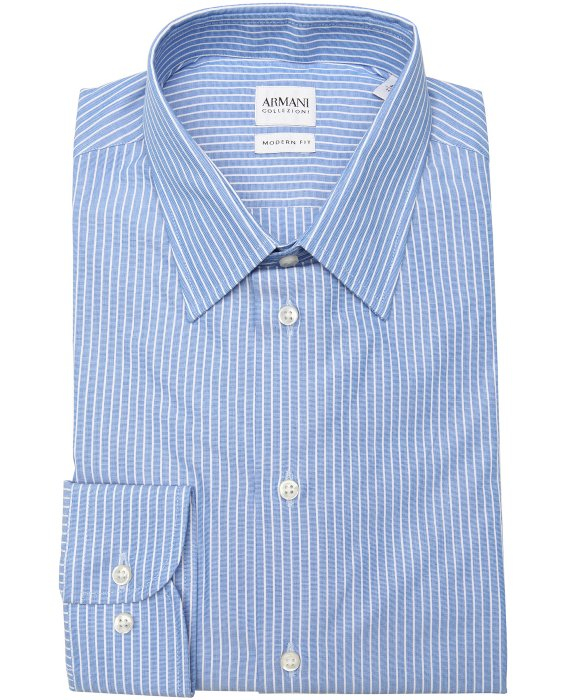 Armani Blue Stripe Pattern Cotton Point Collar Dress Shirt in Blue for ...