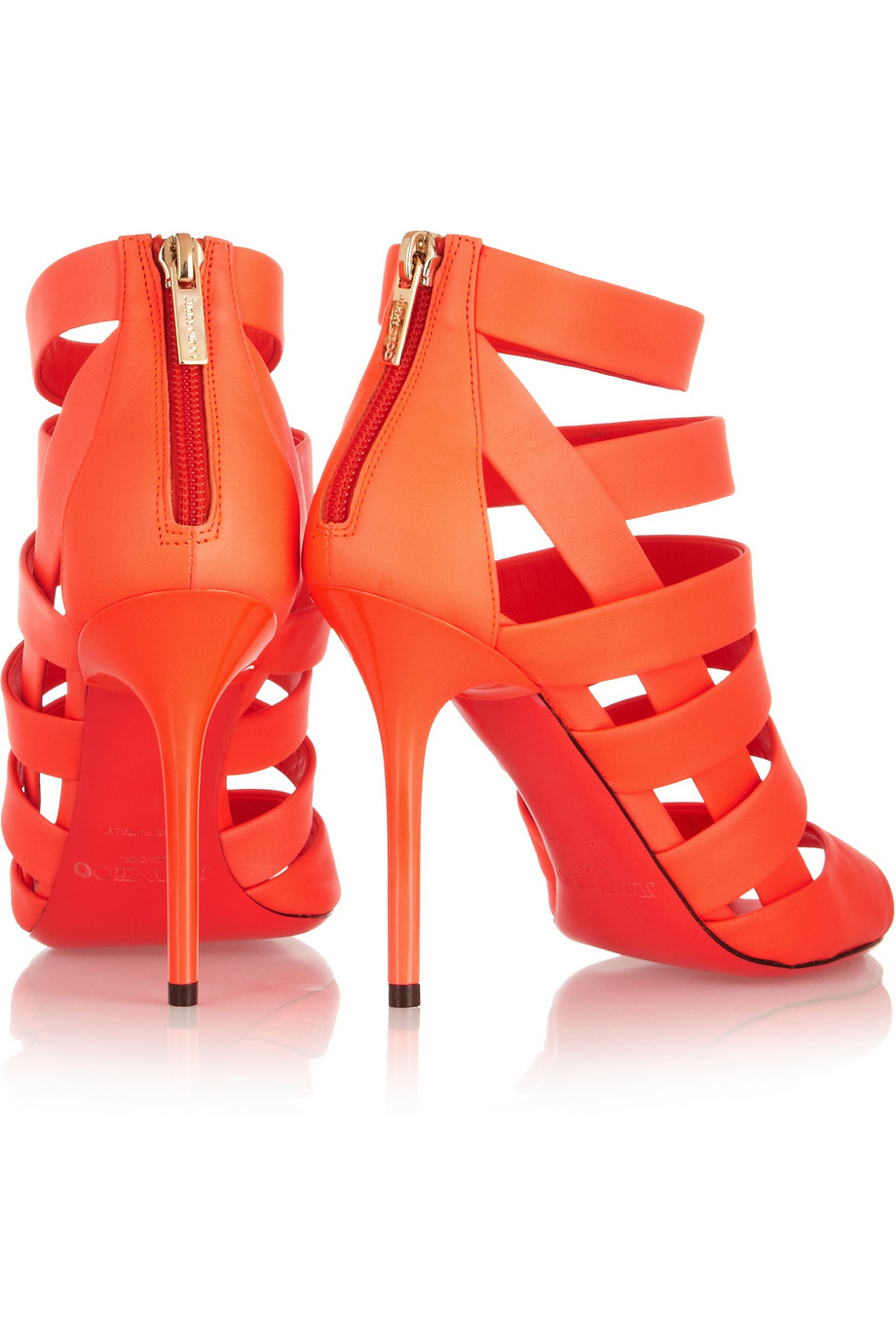 Jimmy Choo Damsen Neon MatteLeather Sandals in Bright Orange (Orange