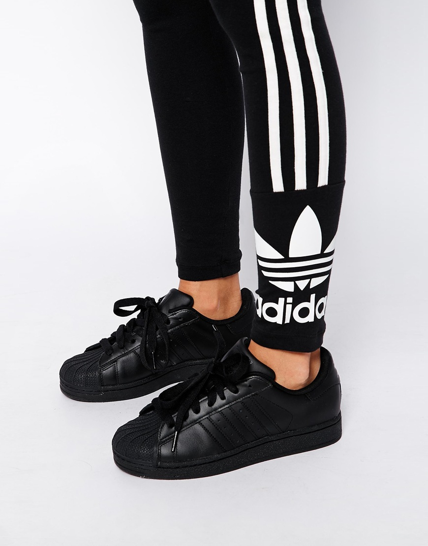 adidas Originals 3 Stripe Leggings in Black - Lyst