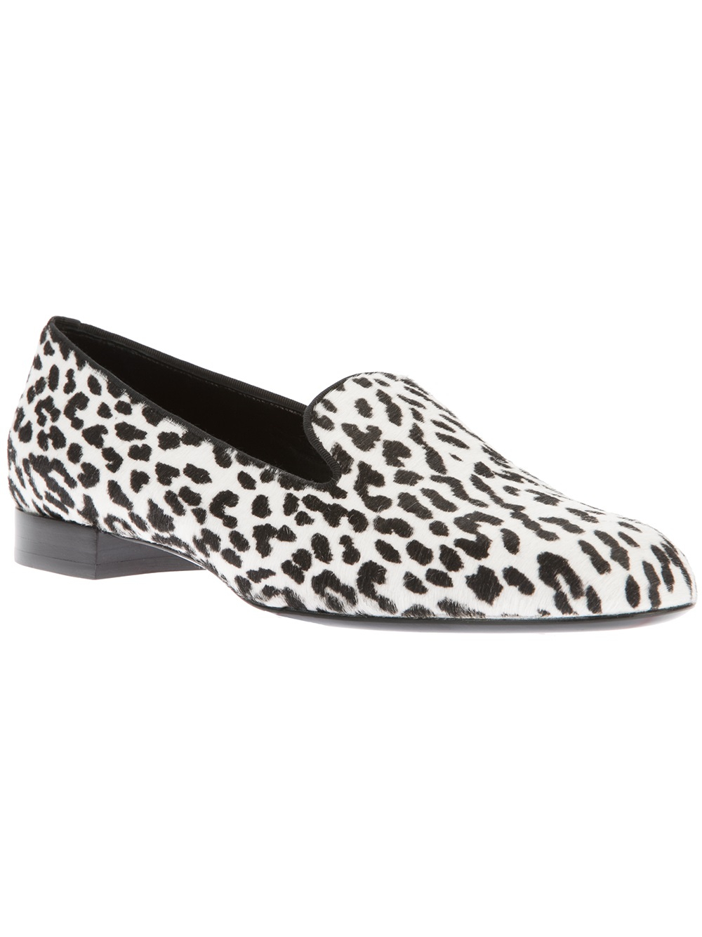 white leopard loafers