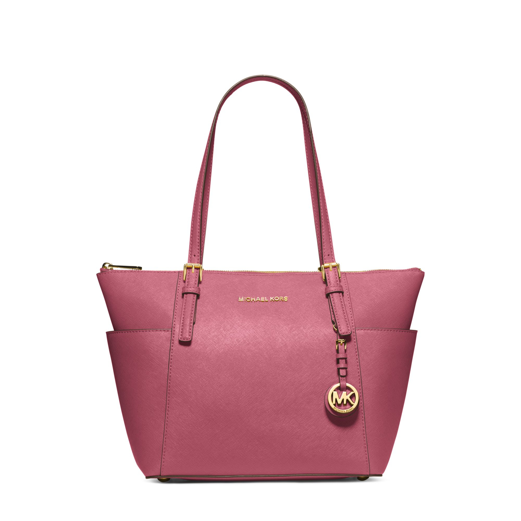 Michael kors Jet Set Top-zip Saffiano Leather Tote in Pink (TULIP) | Lyst