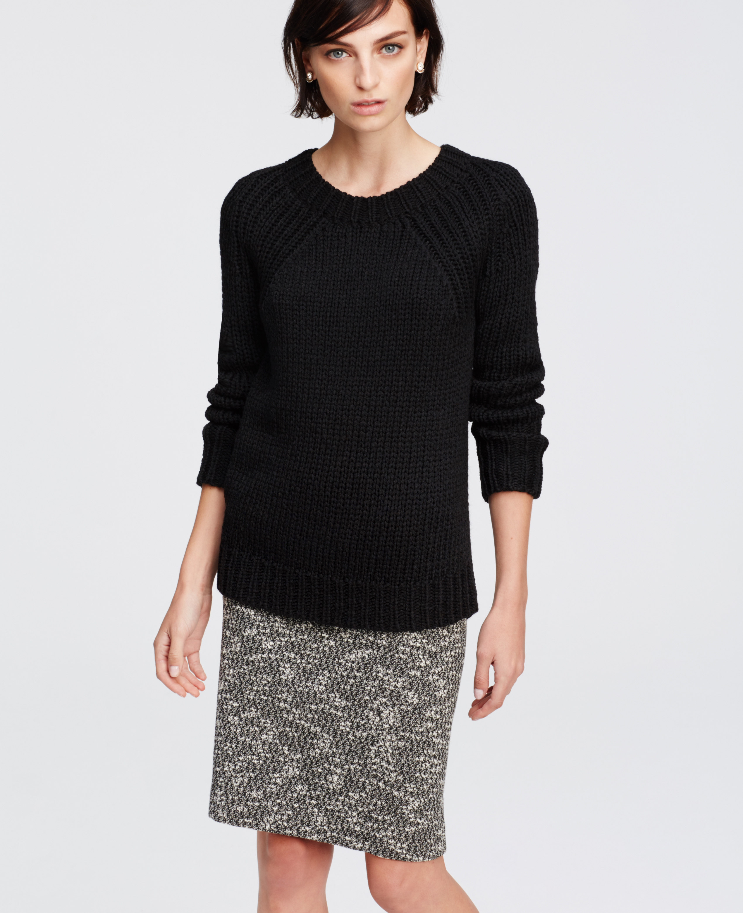Ann taylor Chunky Knit Sweater in Black | Lyst