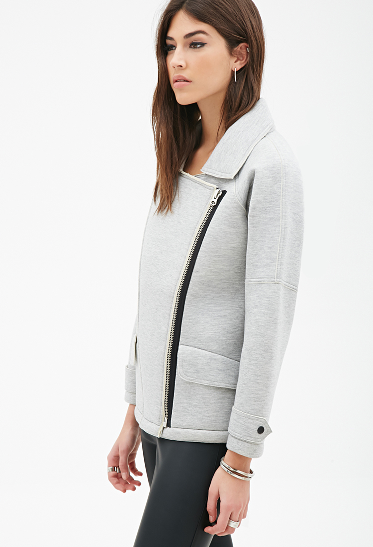 Forever 21 Scuba Knit Moto Jacket in Grey (Gray) Lyst