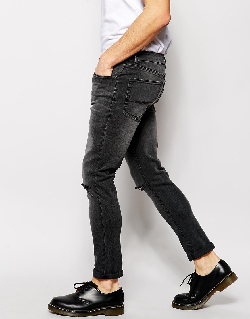 washed black skinny jeans mens