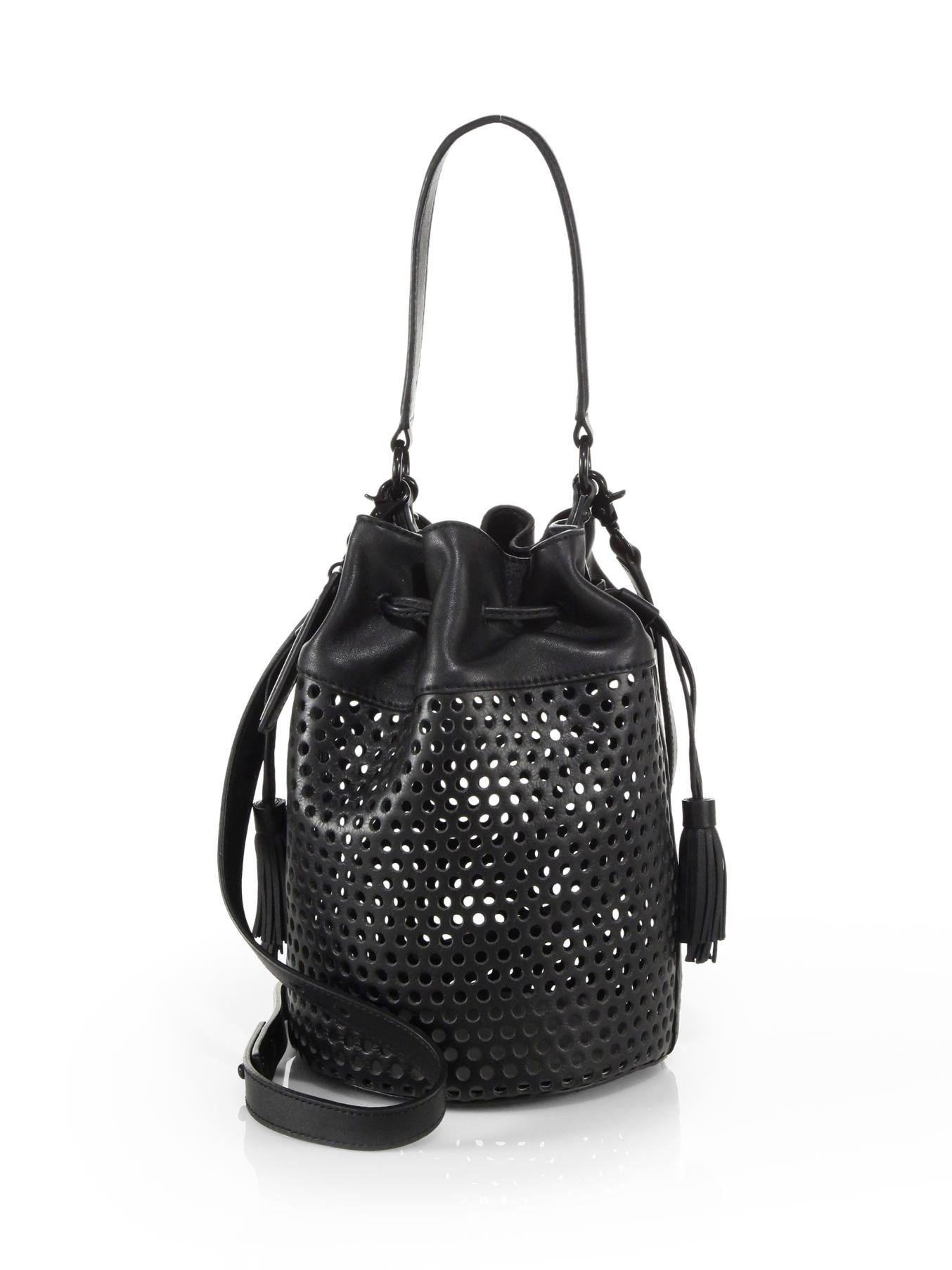 Loeffler randall Perforated Bucket Bag in Black | Lyst