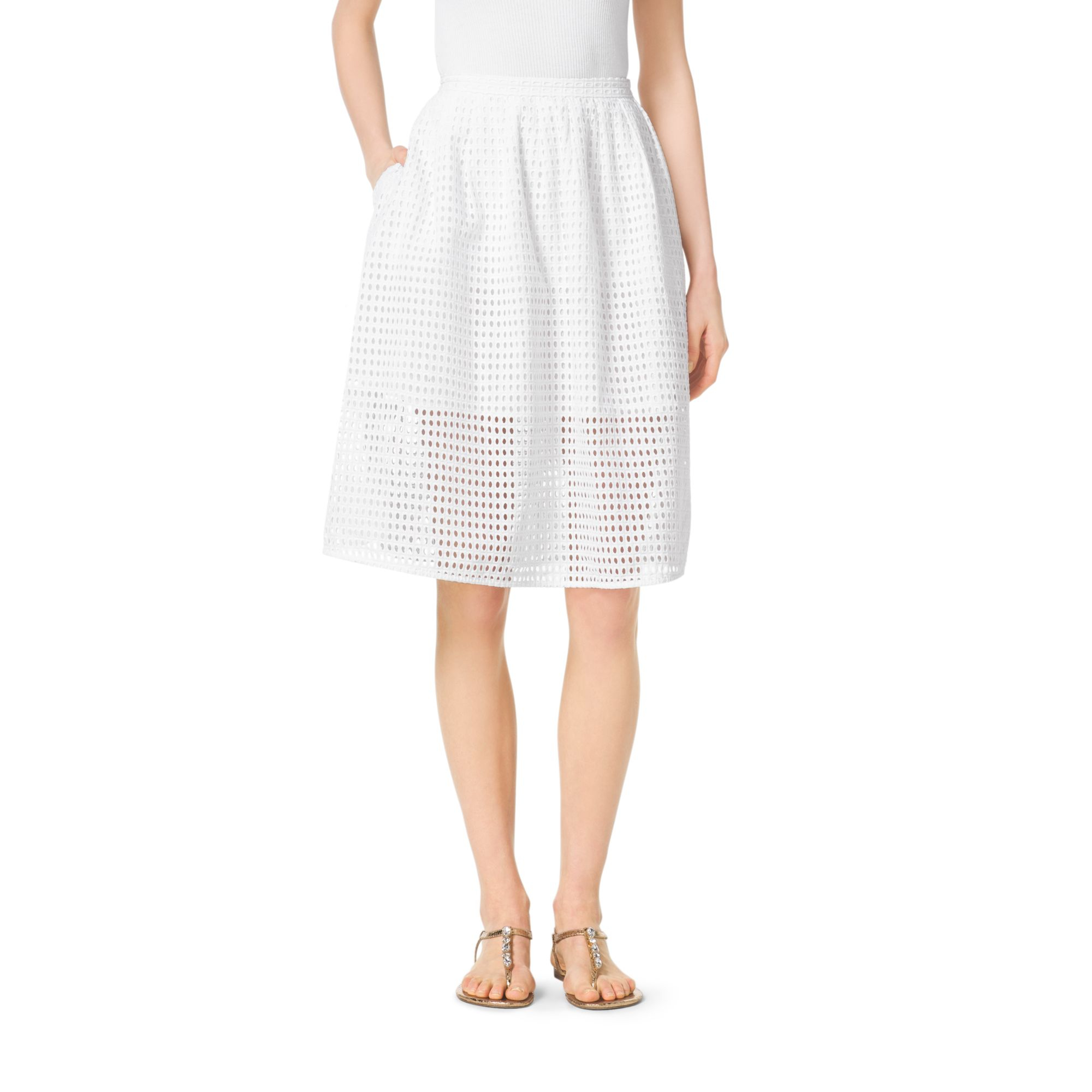 Michael Kors Eyelet Skirt in White - Lyst