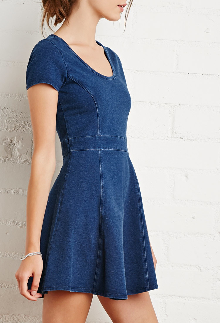 denim fit and flare dress