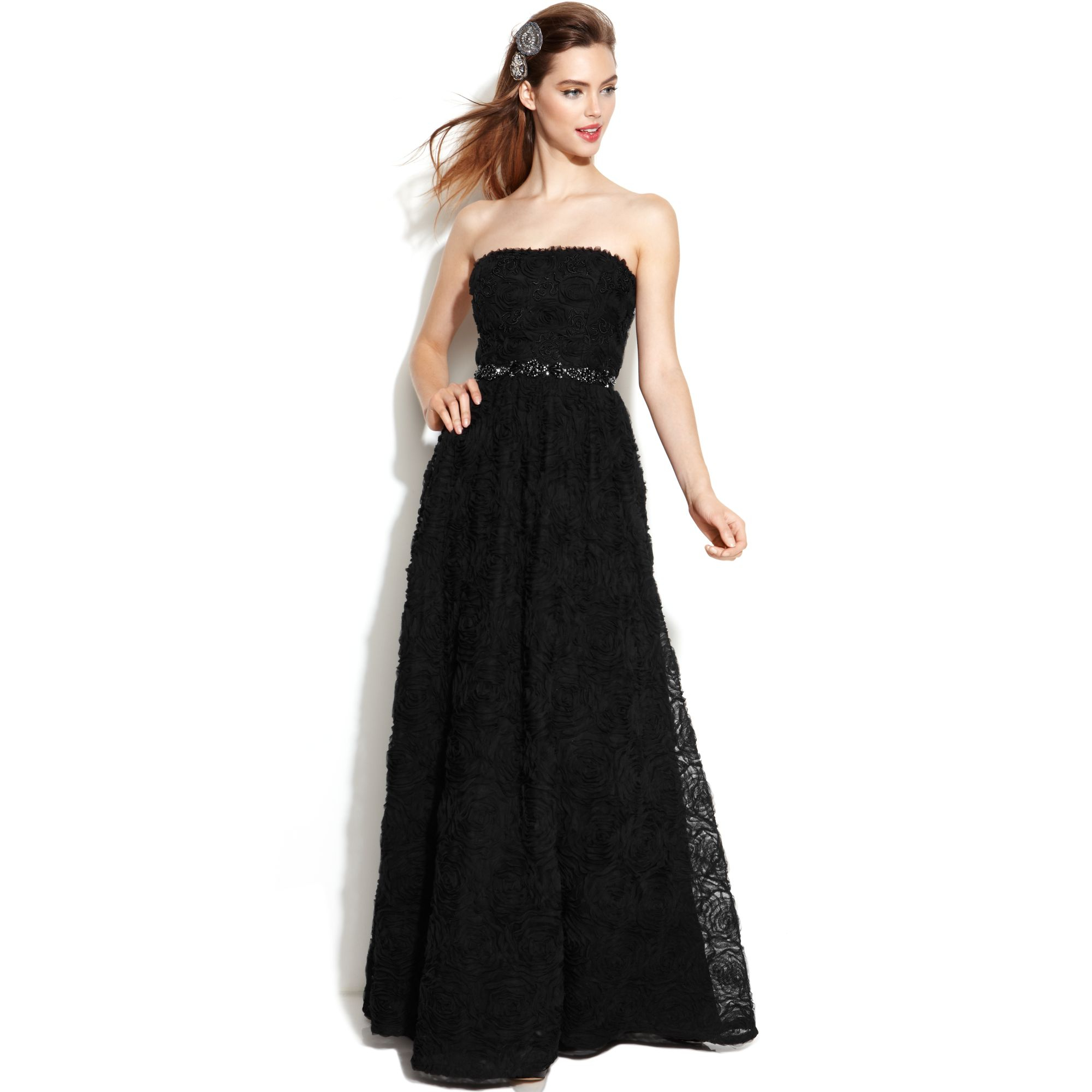 Adrianna Papell Strapless Beaded Ball Gown in Black - Lyst