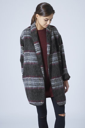 TOPSHOP Fluffy Wool Check Duster Jacket in Grey (Gray) - Lyst