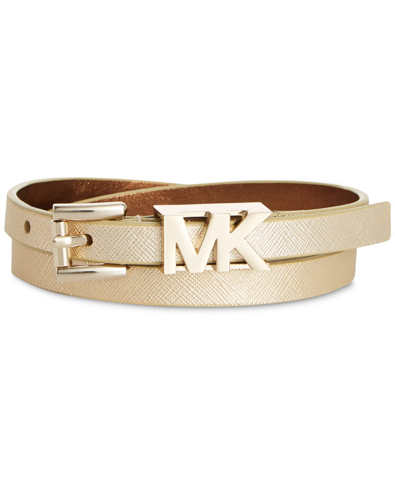 Michael kors Michael Mk Logo Saffiano Leather Belt in Metallic | Lyst