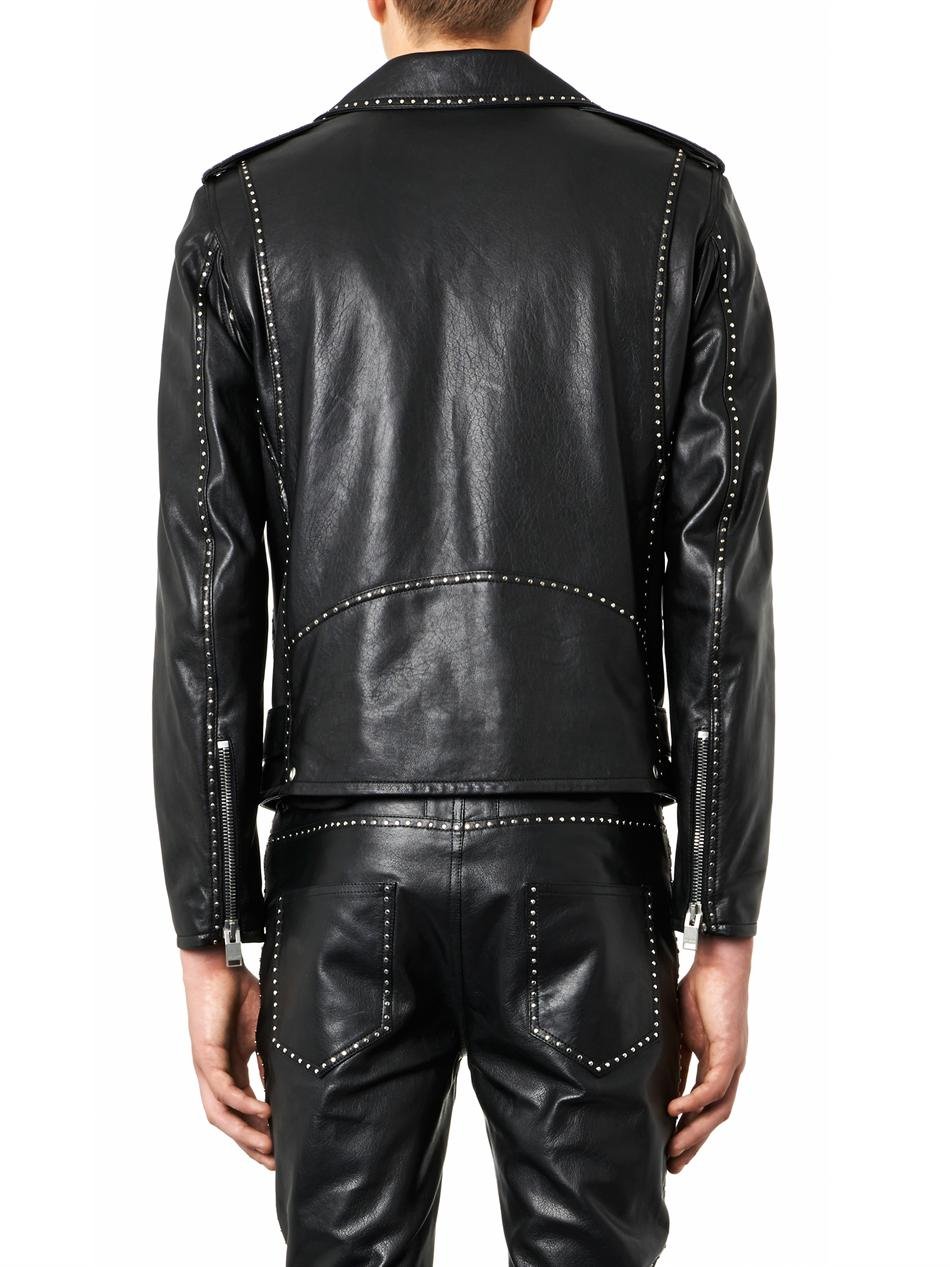 Saint laurent Studded Leather Biker Jacket in Black for Men | Lyst