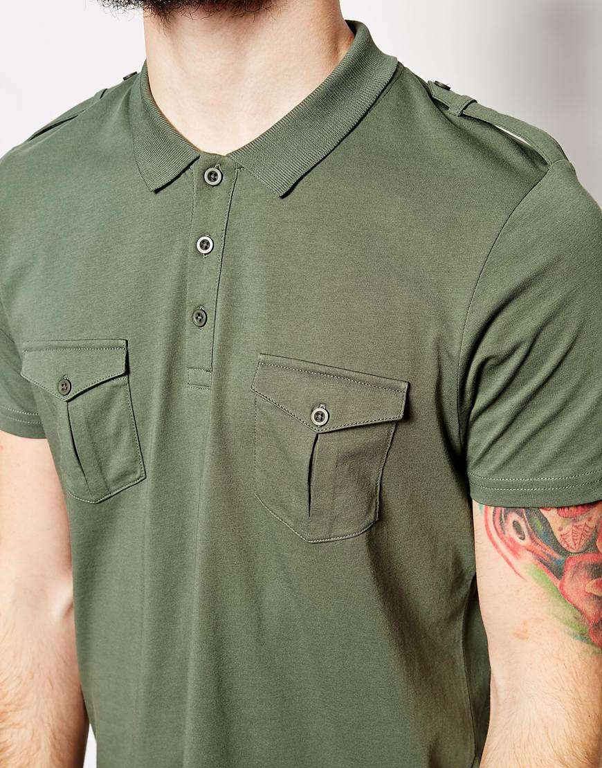 ASOS Polo Shirt With Pockets And Epaulettes in Khaki (Natural) for Men