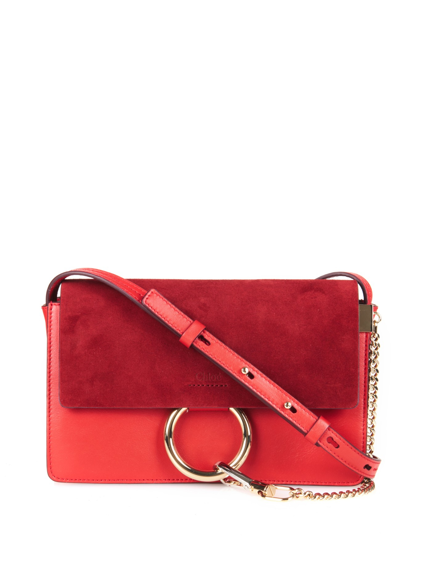 Lyst Chloé Faye Leather And Suede Cross Body Bag In Red Gallery
