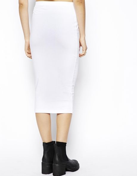 Asos Midi Pencil Skirt in Jersey in White | Lyst
