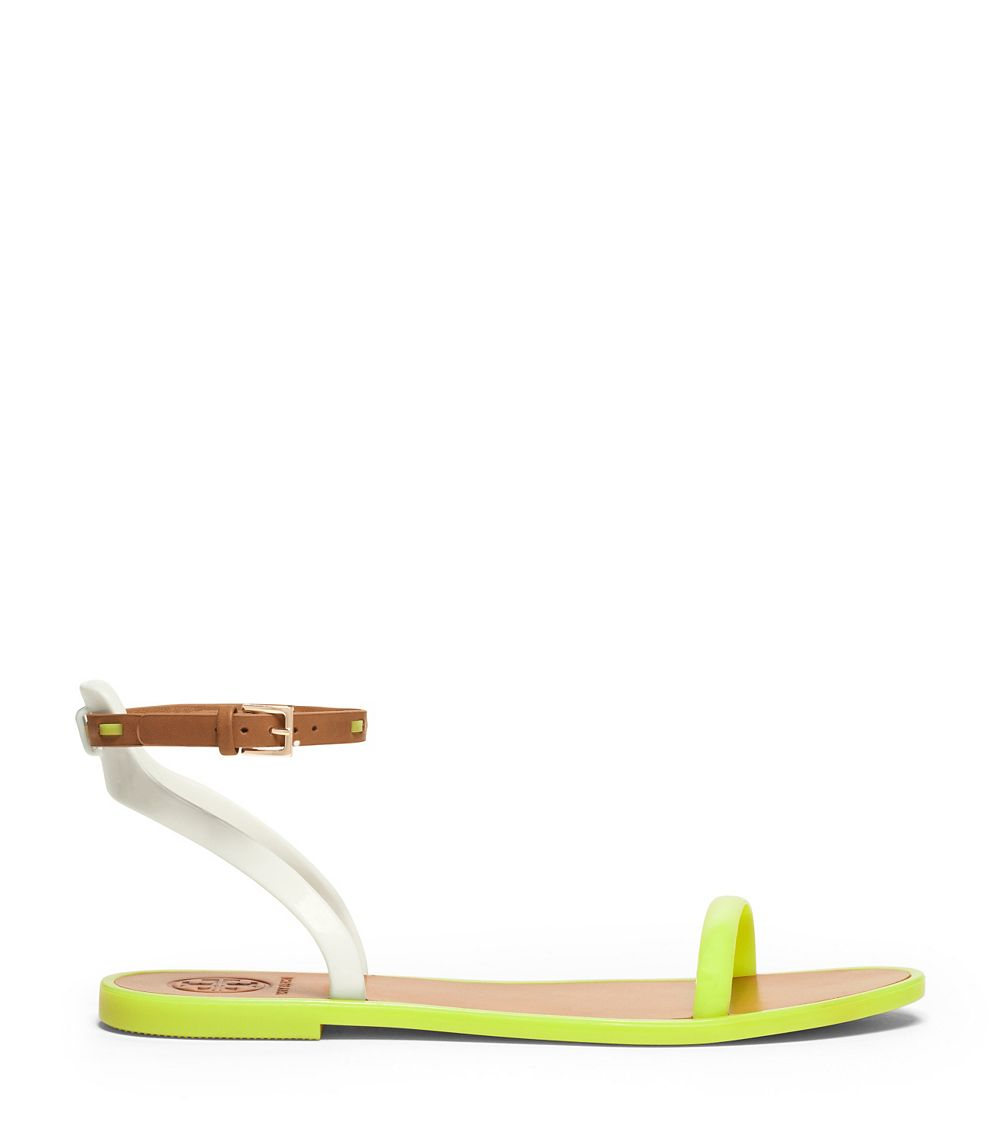 Tory burch Leather Ankle-Strap Flat Jelly Sandal in Yellow | Lyst