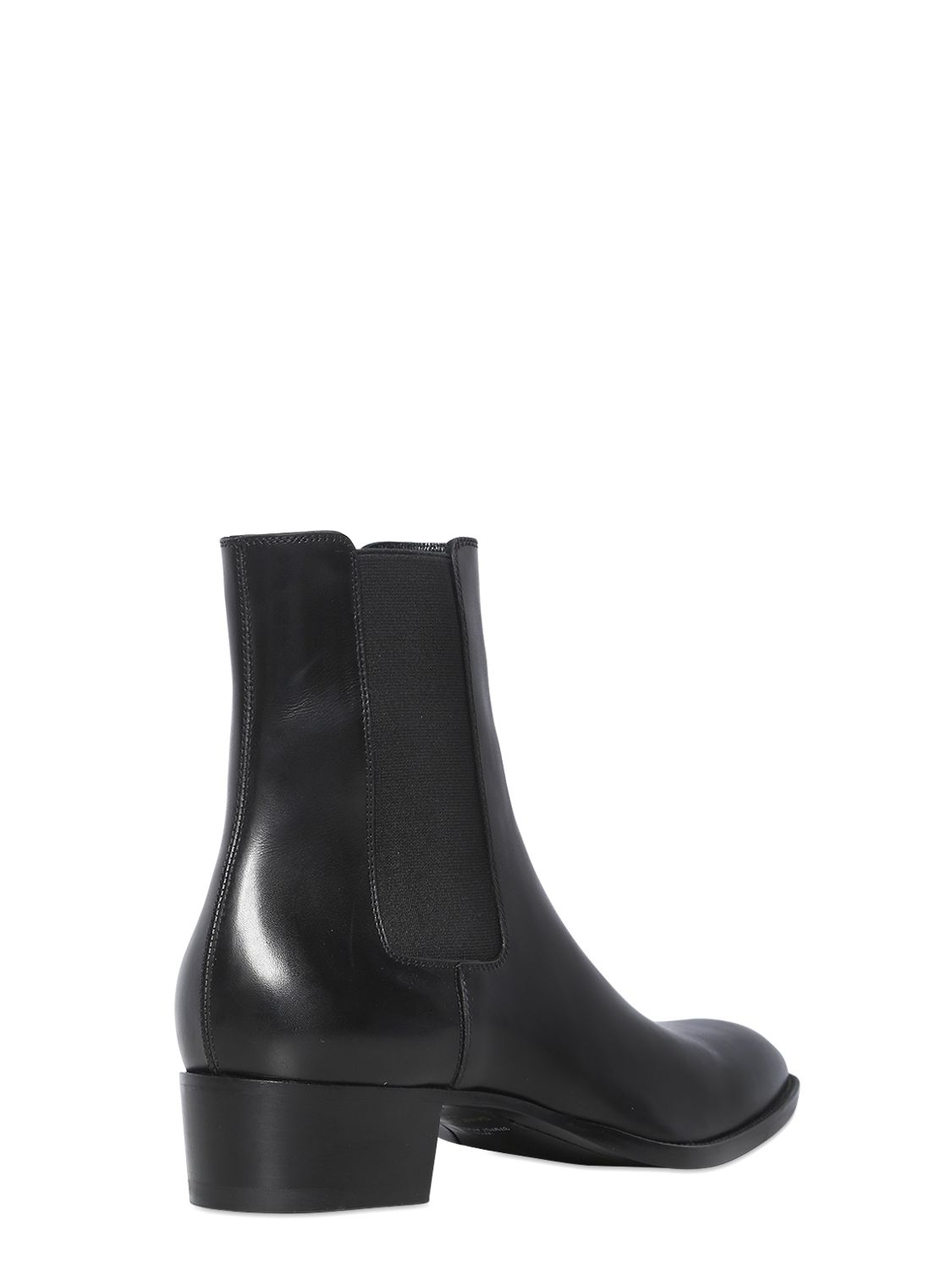 Saint Laurent 40mm Wyatt Leather Chelsea Cropped Boots in Black