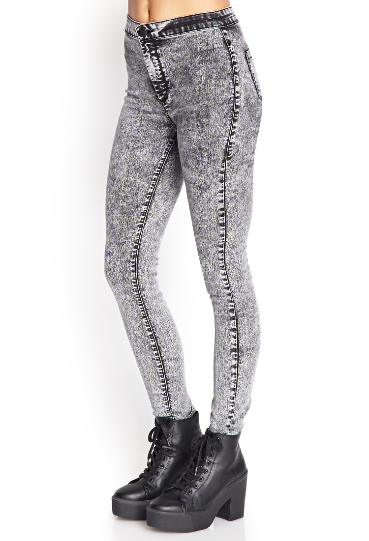 Forever 21 High-waisted Acid Wash Jeans in Charcoal (Gray) - Lyst