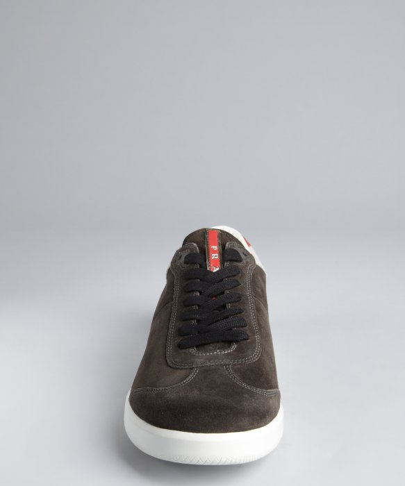 prada grey suede trainers