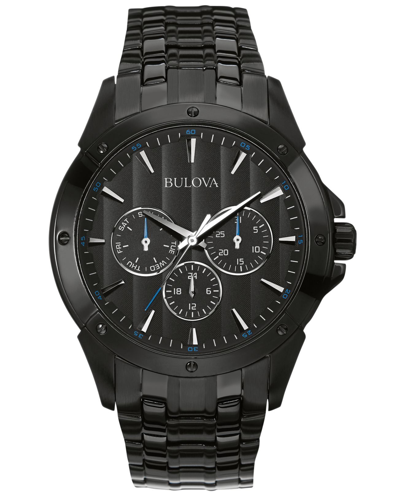 Bulova Men's Black Ion-plated Stainless Steel Bracelet Watch 43mm Stainless Steel Bulova Mens Watch