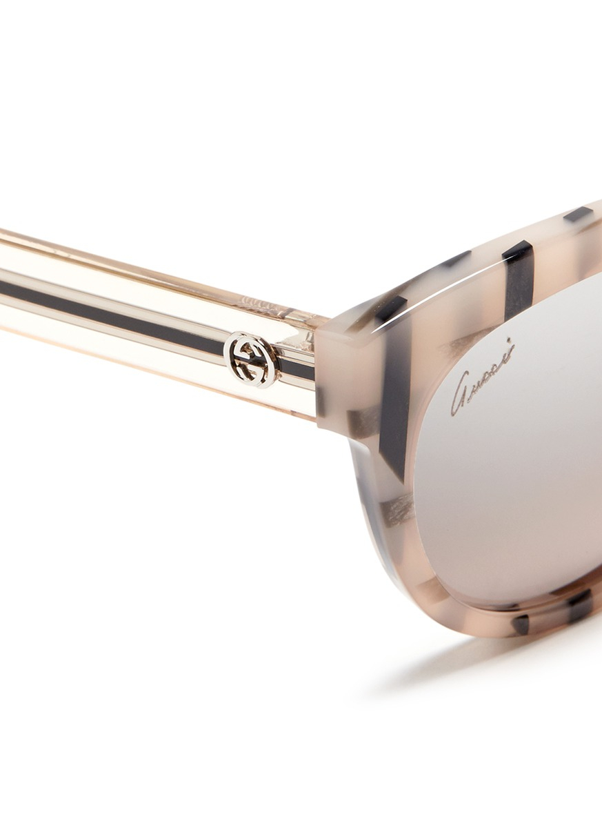 Gucci Stripe Acetate Mirror Cat Eye Sunglasses In Pink Lyst