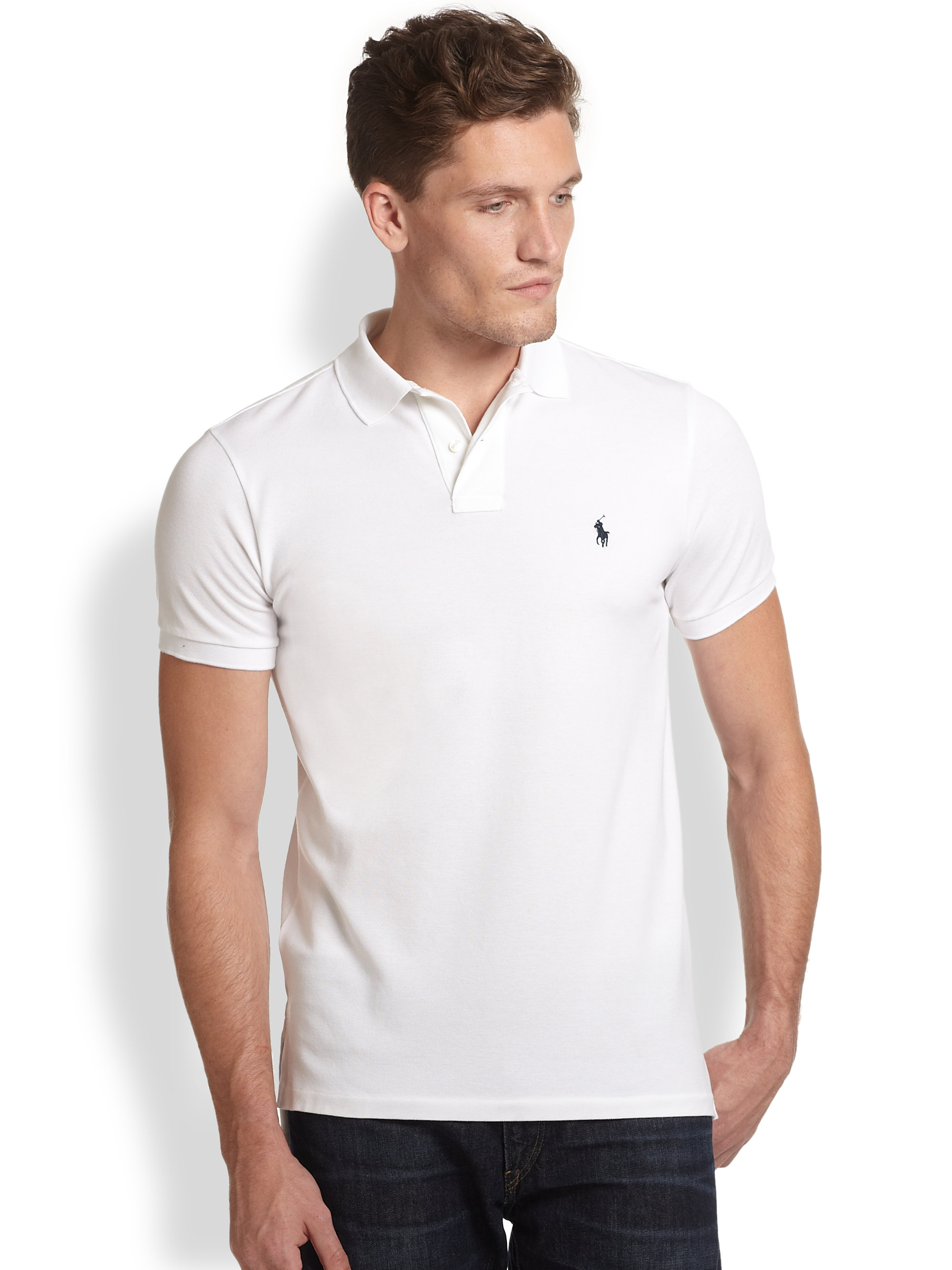 Polo ralph lauren  Custom fit Cotton Mesh Polo  in White for 