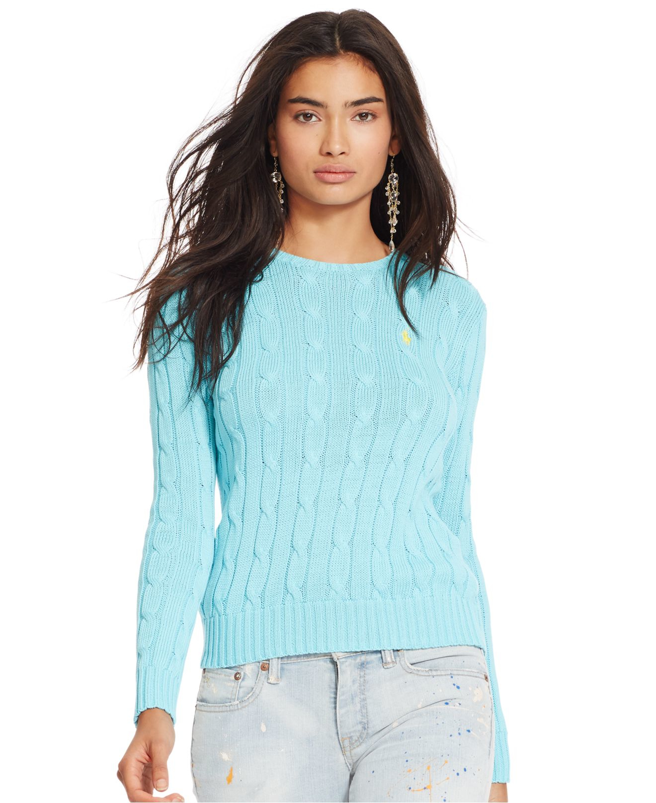 Polo ralph lauren Cable-knit Crewneck Sweater in Blue | Lyst