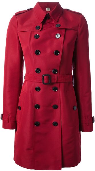 Burberry Double Breasted Trench Coat in Red | Lyst