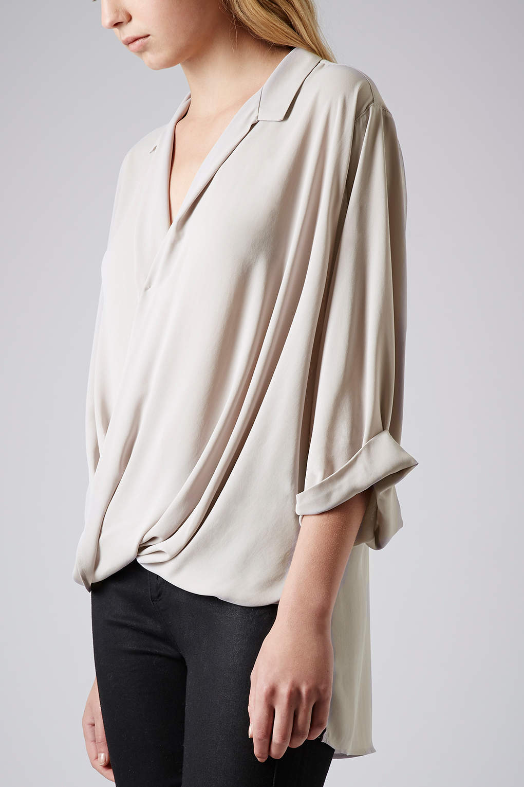 Lyst Formal Drape Front Blouse in Gray
