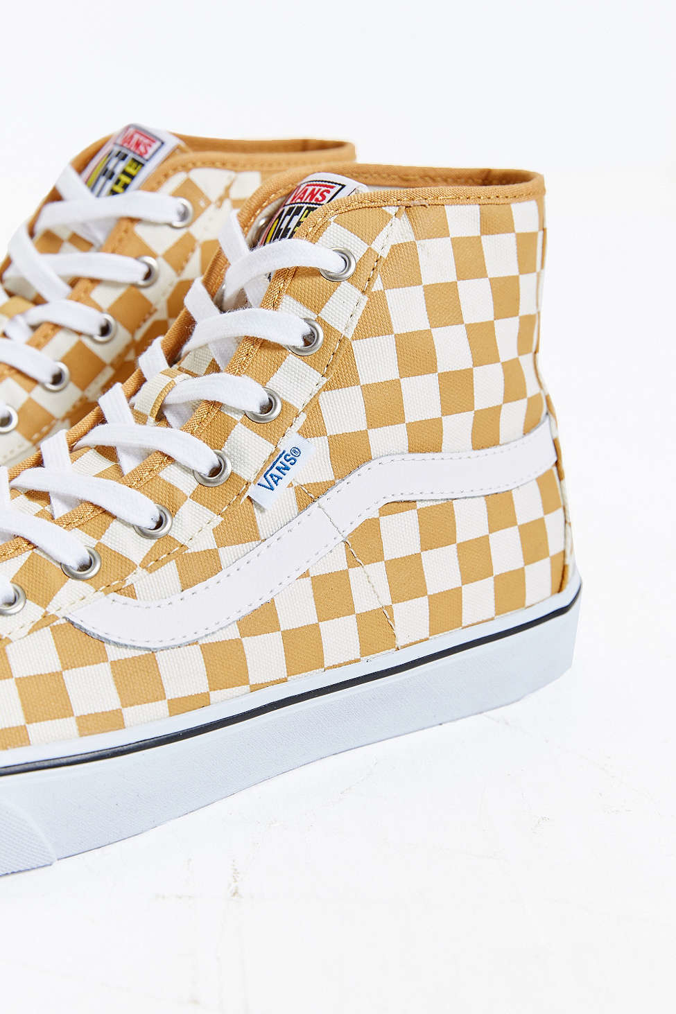 yellow checkered high top vans