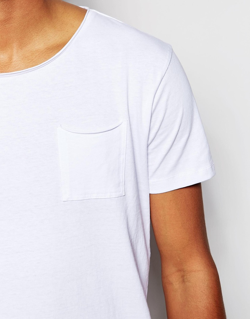 SELECTED Scoop Neck T-shirt With Pocket in White for Men | Lyst