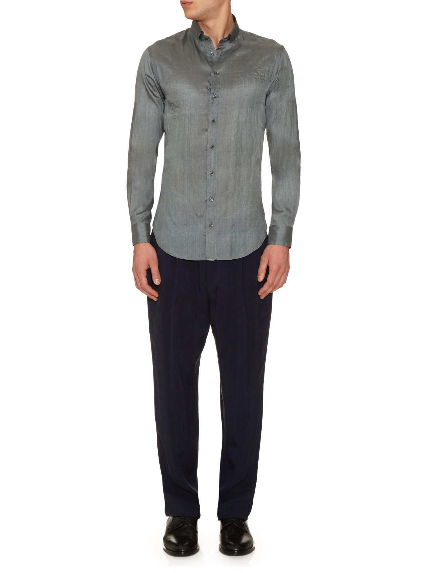 Giorgio Armani Button-cuff Silk Shirt in Gray for Men | Lyst