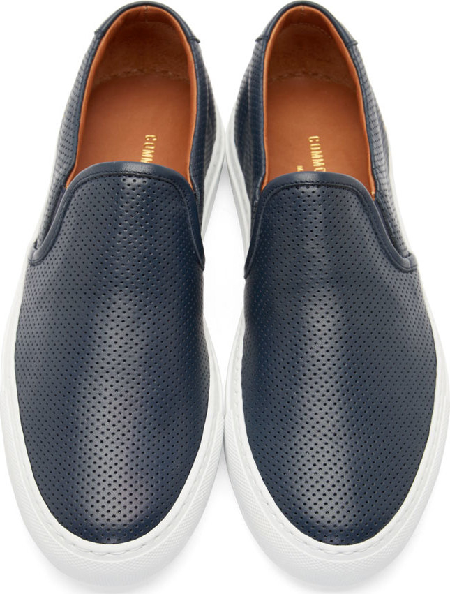 Common Projects Navy Perforated Leather Slip_On Sneakers in Blue for Men