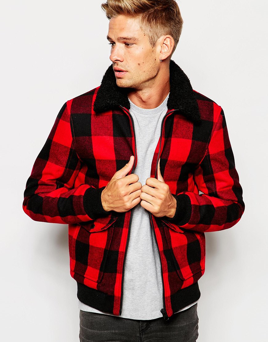 Lyst Selected Wool Bomber Jacket With Faux Shearling Lined Collar in Black for Men