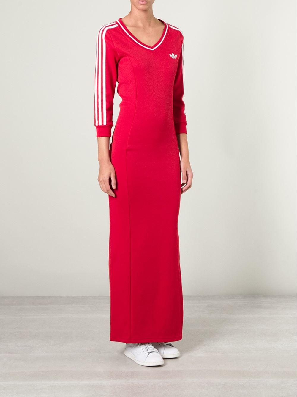 adidas Long Line Jersey Dress in Red - Lyst