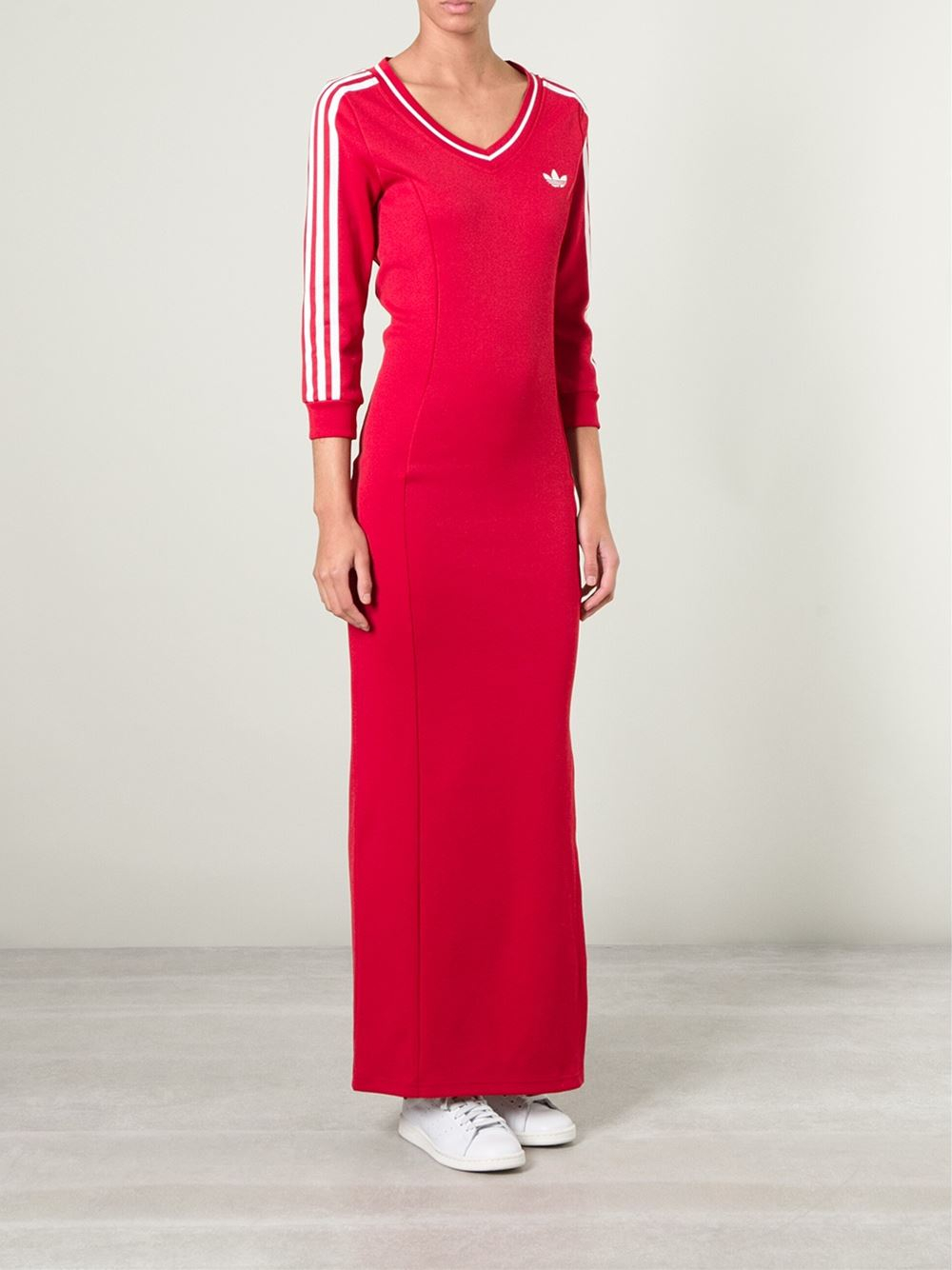 Carrière Plons voor adidas Long Line Jersey Dress in Red | Lyst