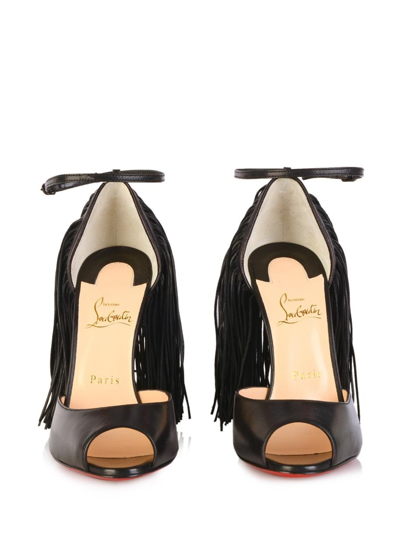 Christian louboutin Otrot 120Mm Fringed Sandals in Black | Lyst  