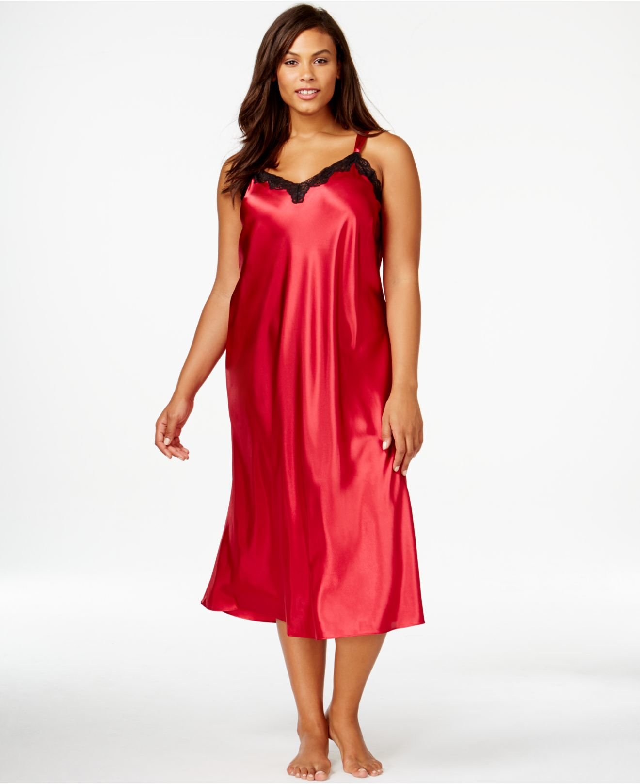 Morgan Taylor Plus Size Satin Nightgown In Red Lyst