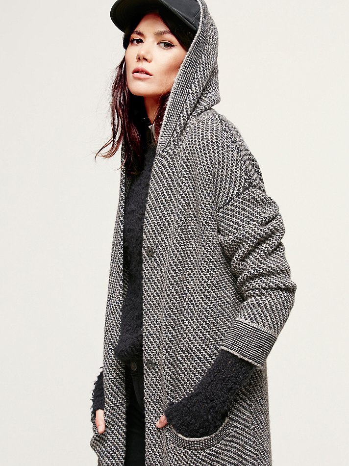 Free People Right Angles Hooded Sweater Jacket In Black Combo Black Lyst