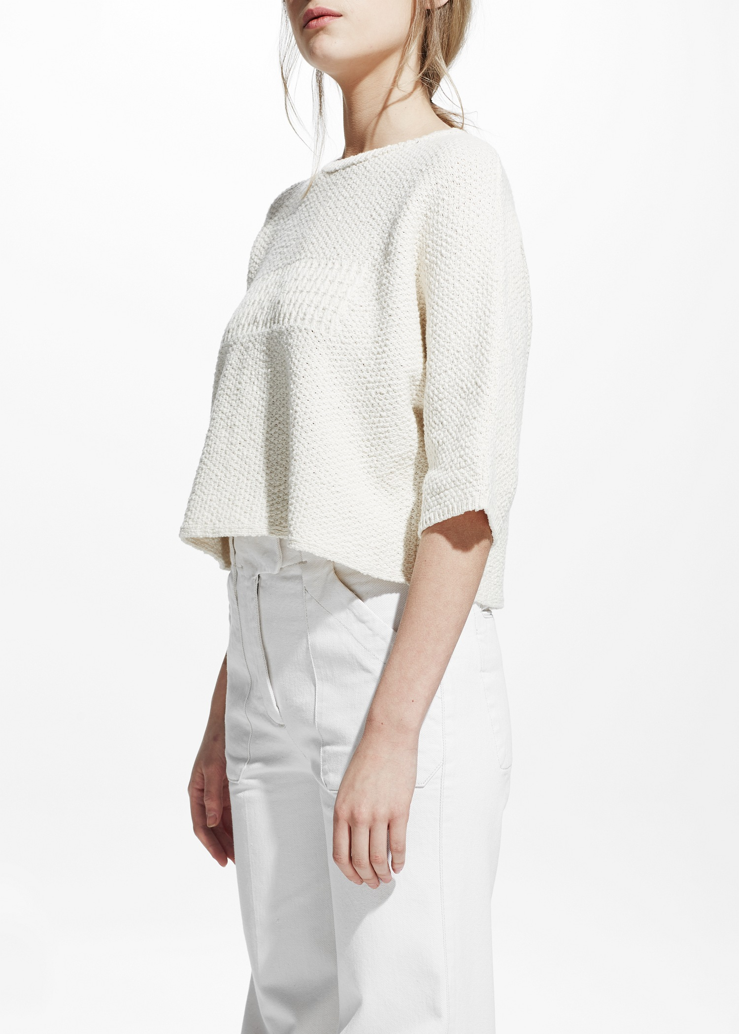 Mango Premium - Cropped Cotton Sweater in Natural | Lyst